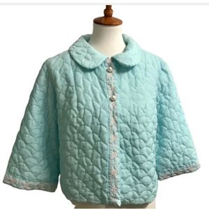 Vintage 60s Sateen Quilted Embroidered Cropped Bed Jacket